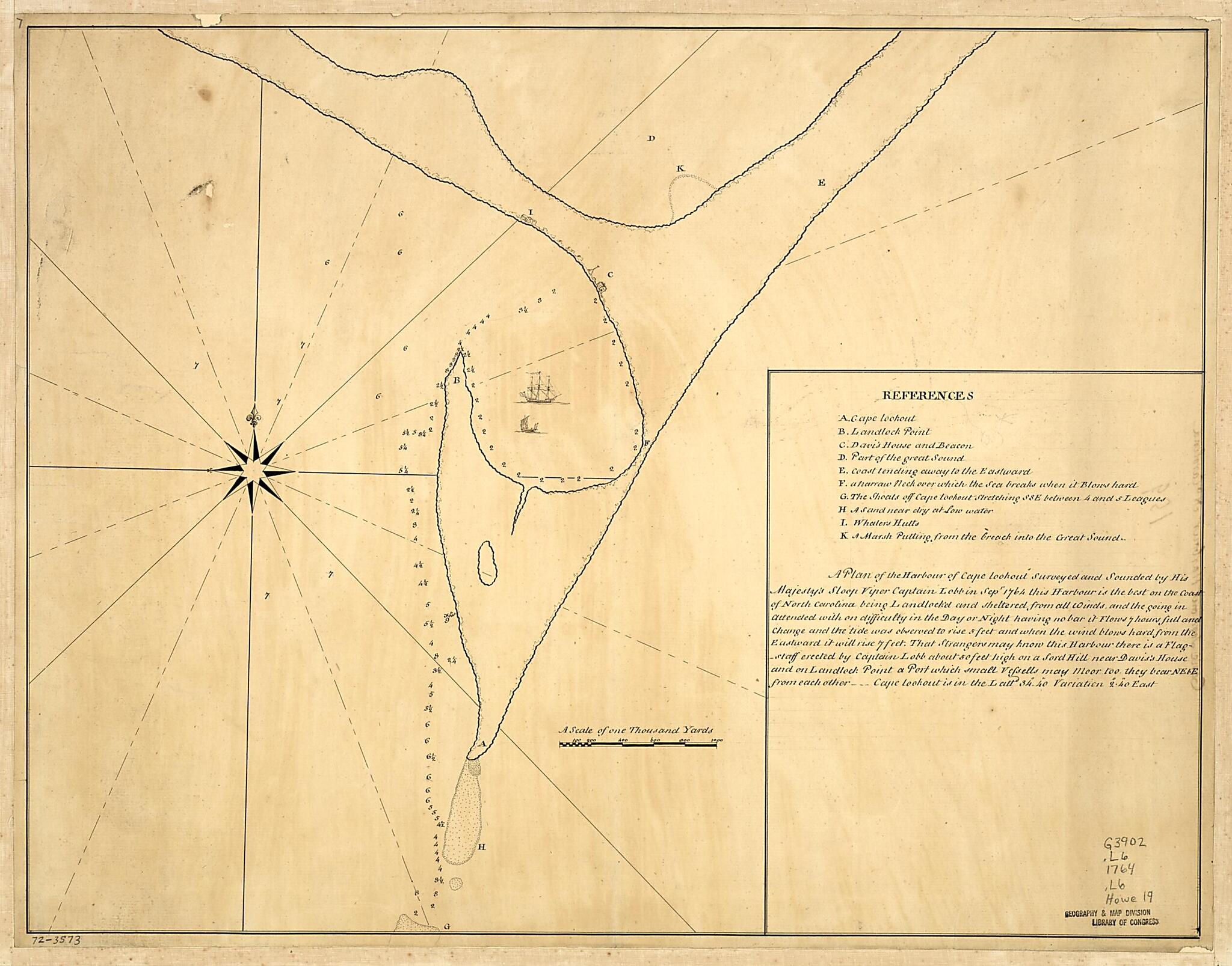 This old map of A Plan of the Harbour of Cape Lookout Surveyed and Sounded by His Majesty&