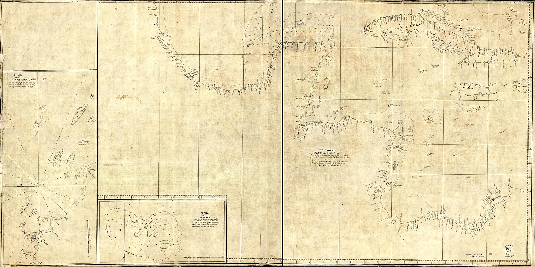 This old map of Descripcion De La Costa De Tierra Firme Desde El Cavo De La Agusa Hasta La Barra De Palmas Diga De La Trinidad: Con Todas Las Yslas, Bajos, Arresifes & Ca. Leho Por Las Latitudes Y Longitudes De Dn. Bartolome De La Rosa from 1757 was crea