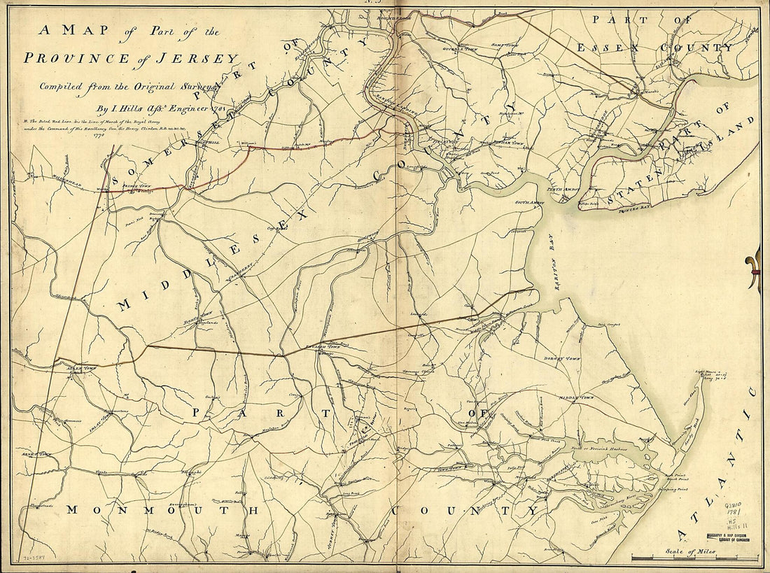 This old map of A Map of Part of the Province of Jersey from 1781 was created by John Hills, Benjamin Morgan in 1781
