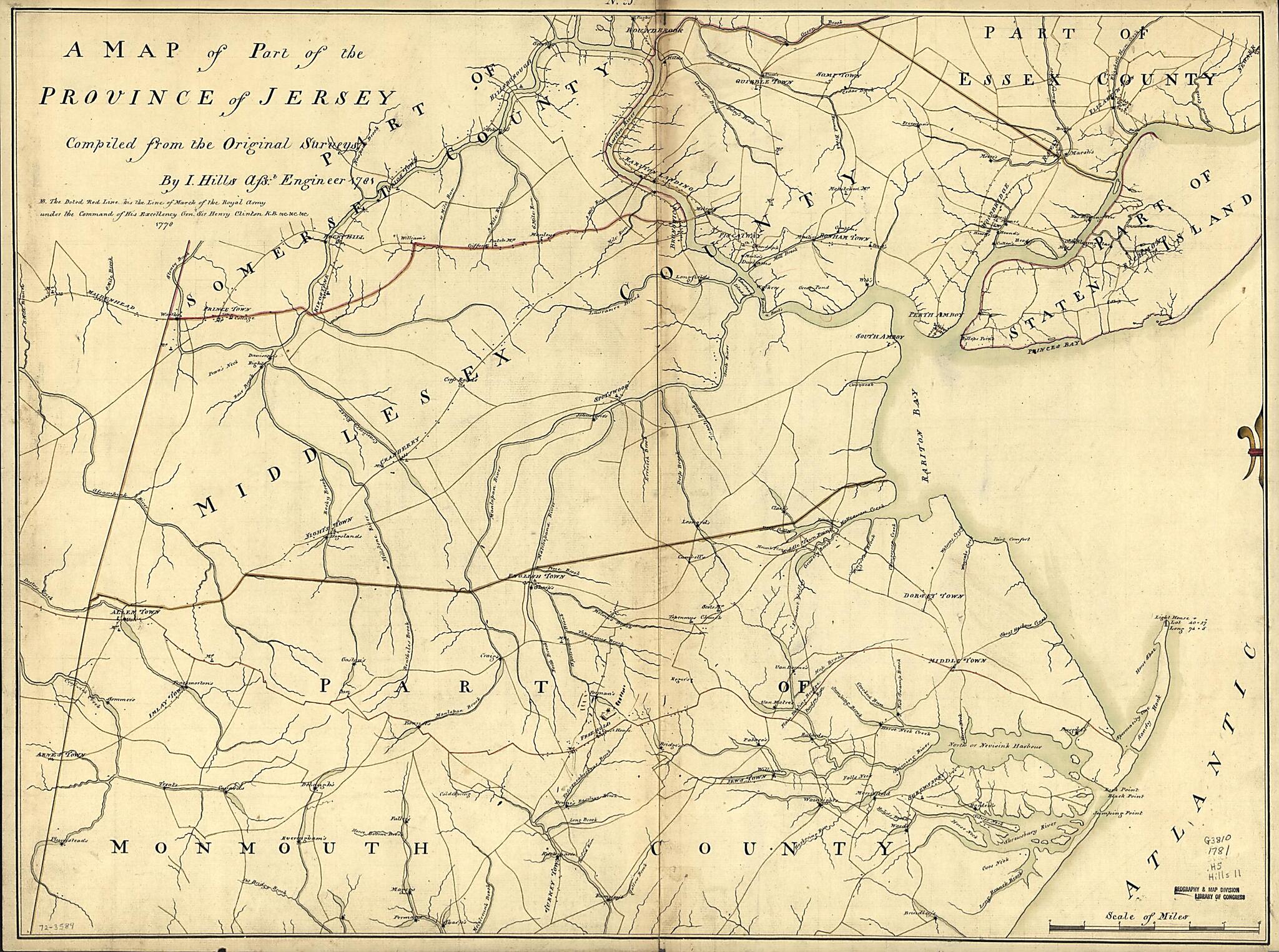 This old map of A Map of Part of the Province of Jersey from 1781 was created by John Hills, Benjamin Morgan in 1781