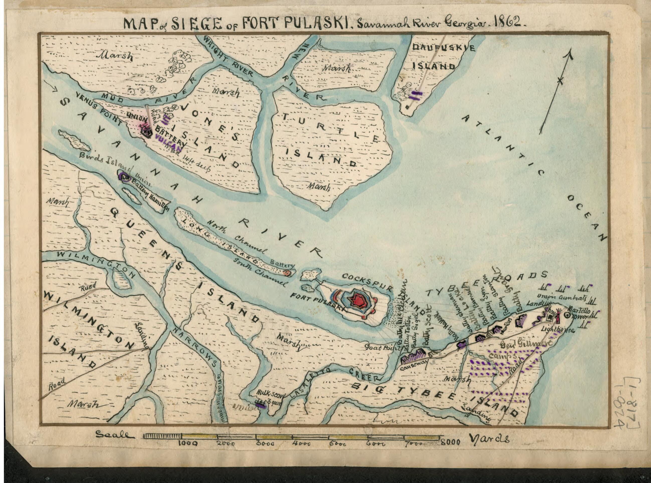 This old map of Map of Siege of Fort Pulaski : Savannah River Georgia. from 1862 was created by Robert Knox Sneden in 1862