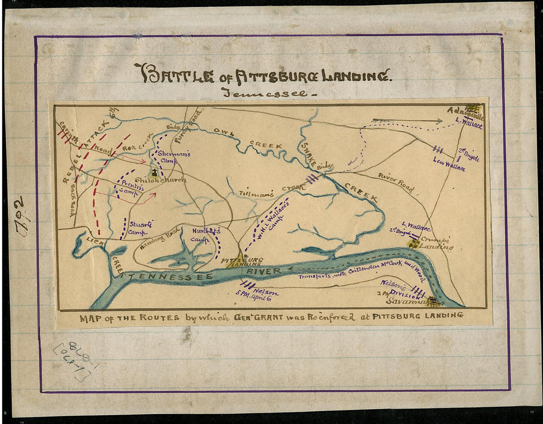 This old map of Battle of Pittsburg Landing. Tennessee from 04-06 was created by Robert Knox Sneden in 04-06