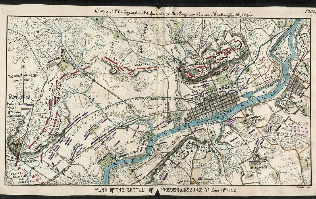 This old map of Plan of the Battle of Fredericksburg, Va., Decr. 13, 1862 from 12-13 was created by Robert Knox Sneden in 12-13