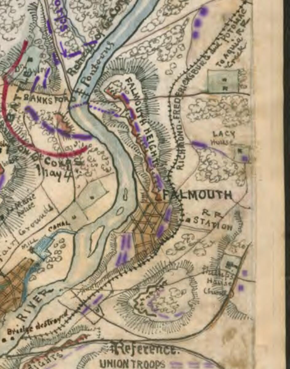 This old map of Map Shewing sic Advance of 6th Army Corps (Genl. John Sedgwick U.S.A.) to Assist Gen. Hooker at Chancellorsville from 1863 was created by Robert Knox Sneden in 1863