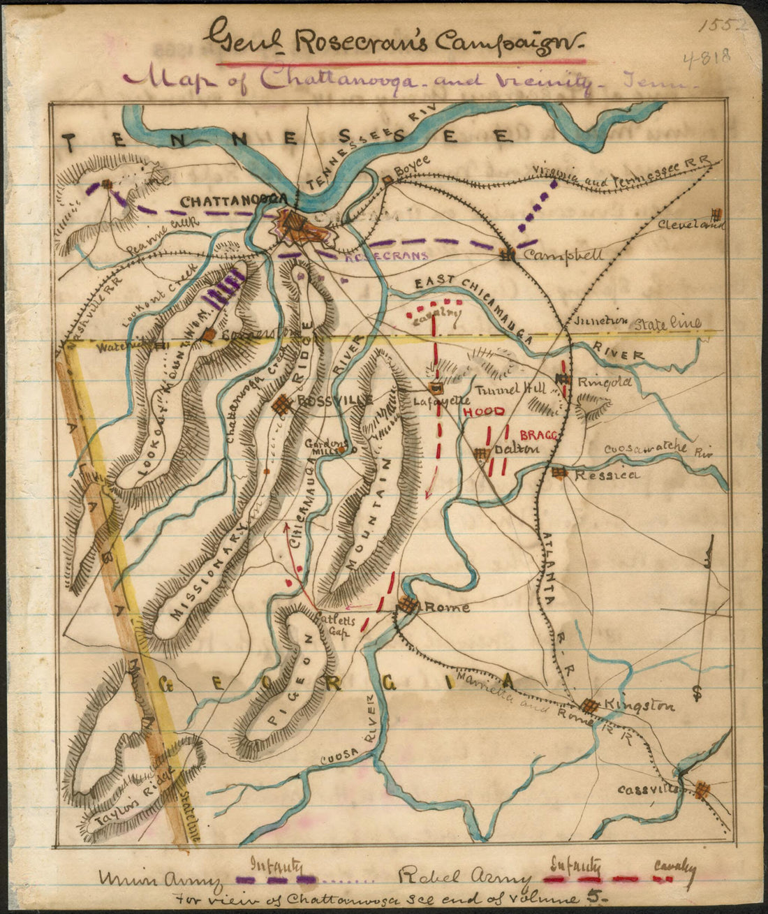This old map of Map of Chattanooga and Vicinity, Tennessee from 1861 was created by Robert Knox Sneden in 1861