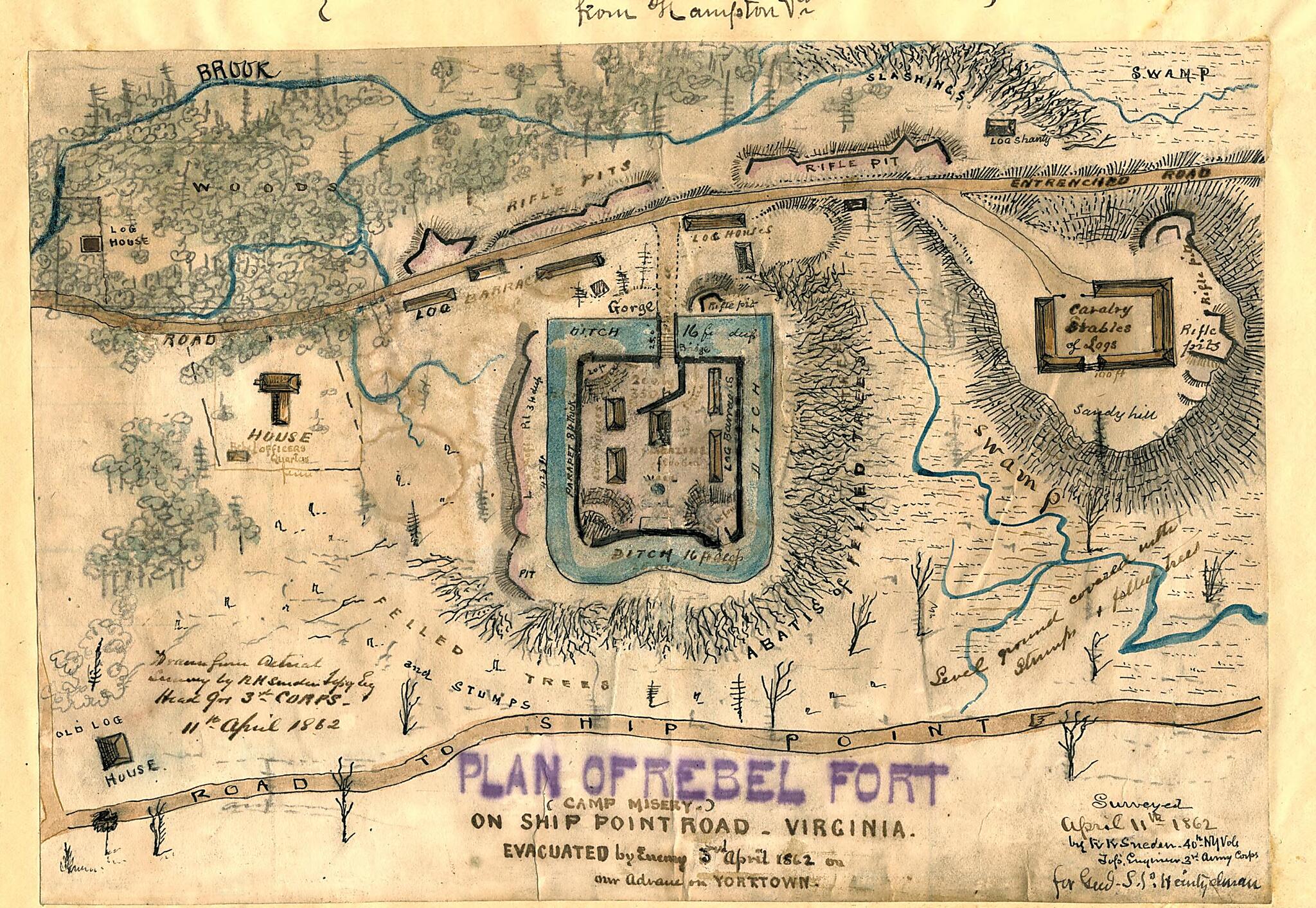 This old map of Virginia from 04-11 was created by Robert Knox Sneden in 04-11
