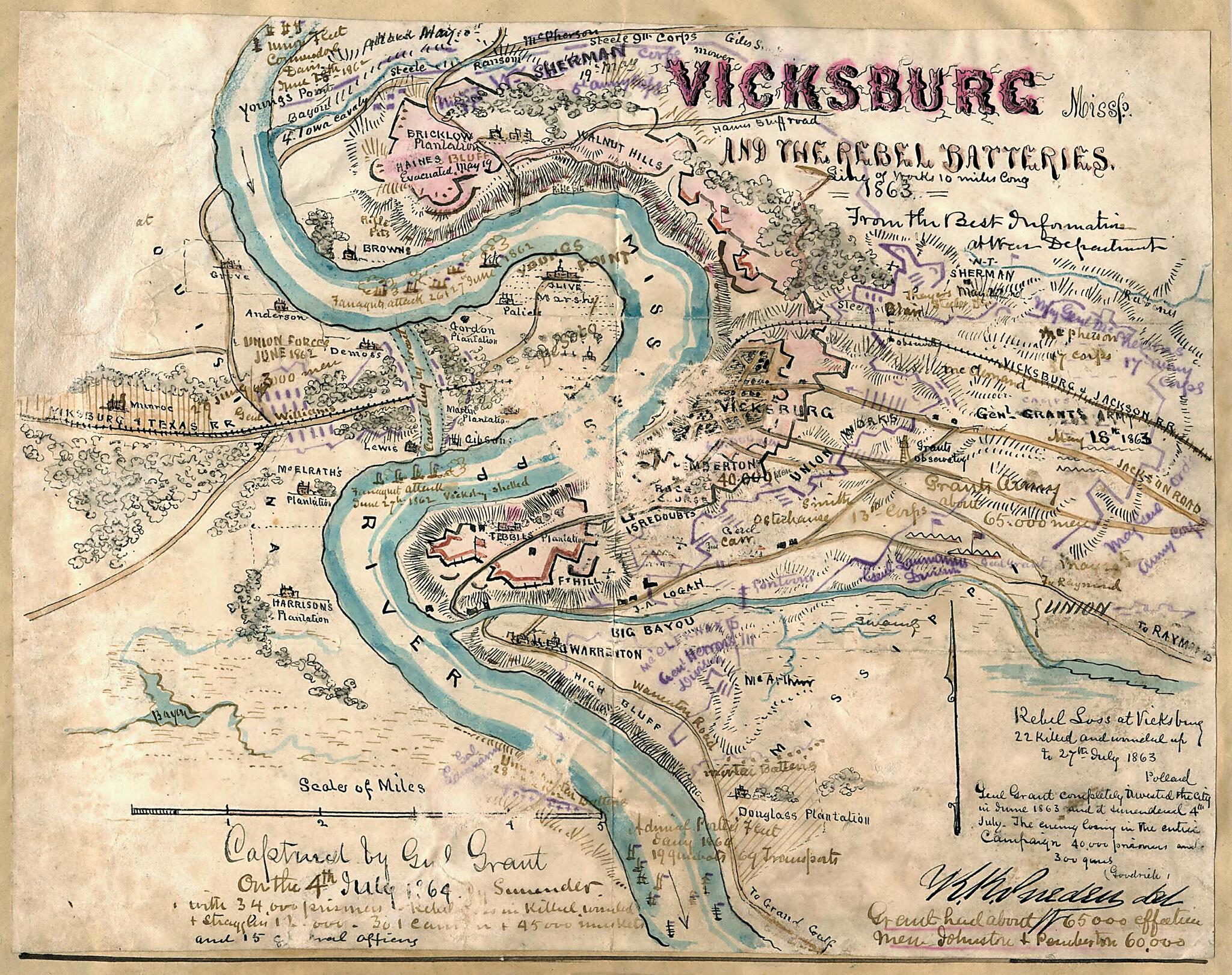 Vicksburg Missp. and the Rebel Batteries 1863 by Relic Map Company