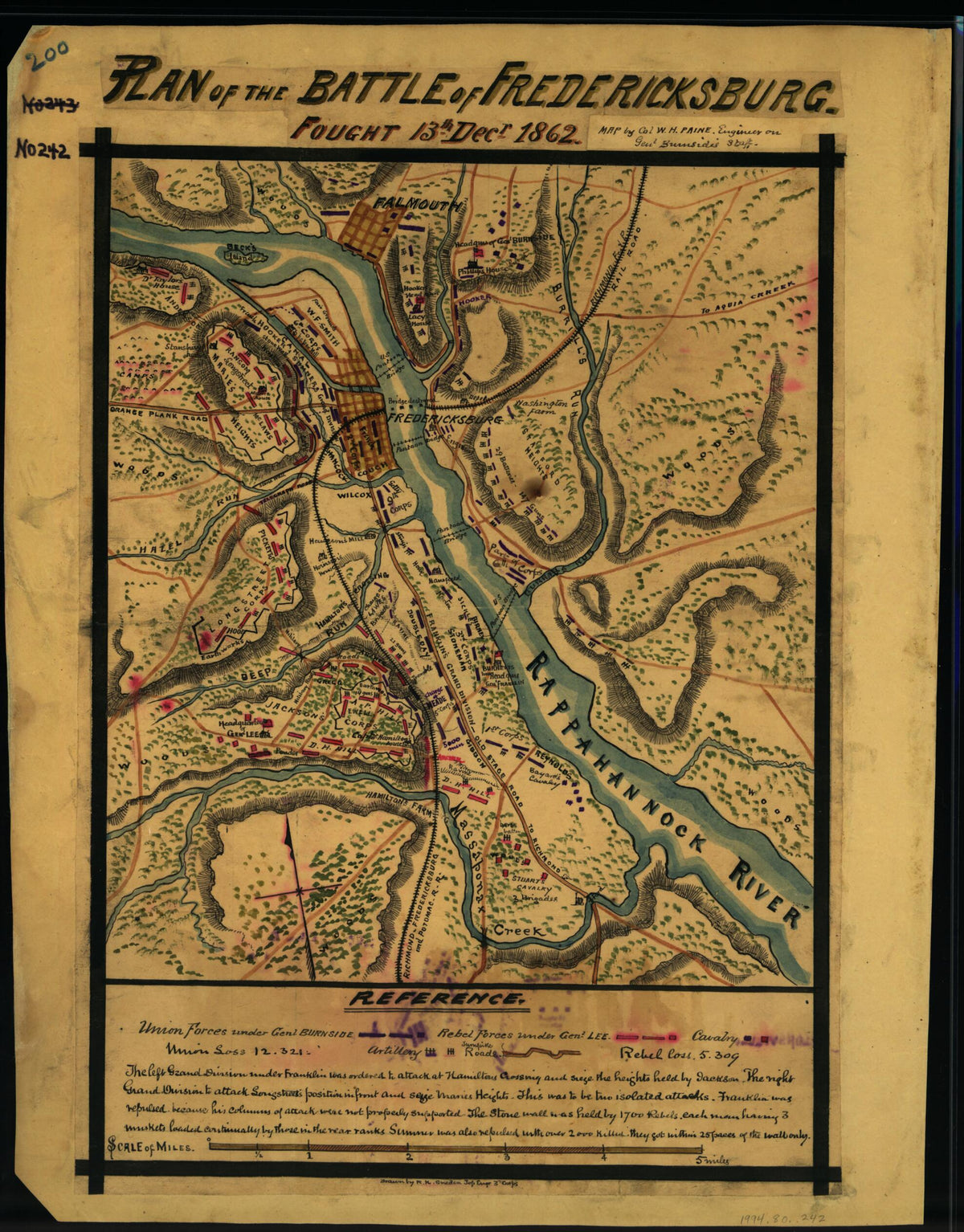 Plan of the Battle of Fredericksburg. Fought 13th Decr. 1862 12-13 by Relic Map Company