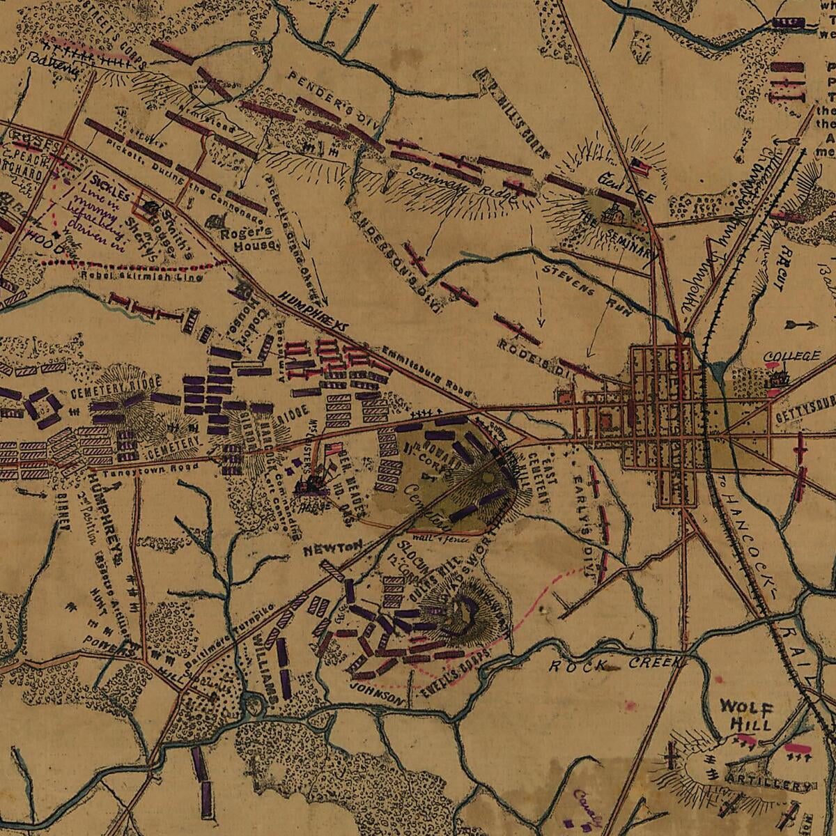 This old map of Gettysburg Third Day. Position of Troops from 07-02 was created by Robert Knox Sneden in 07-02