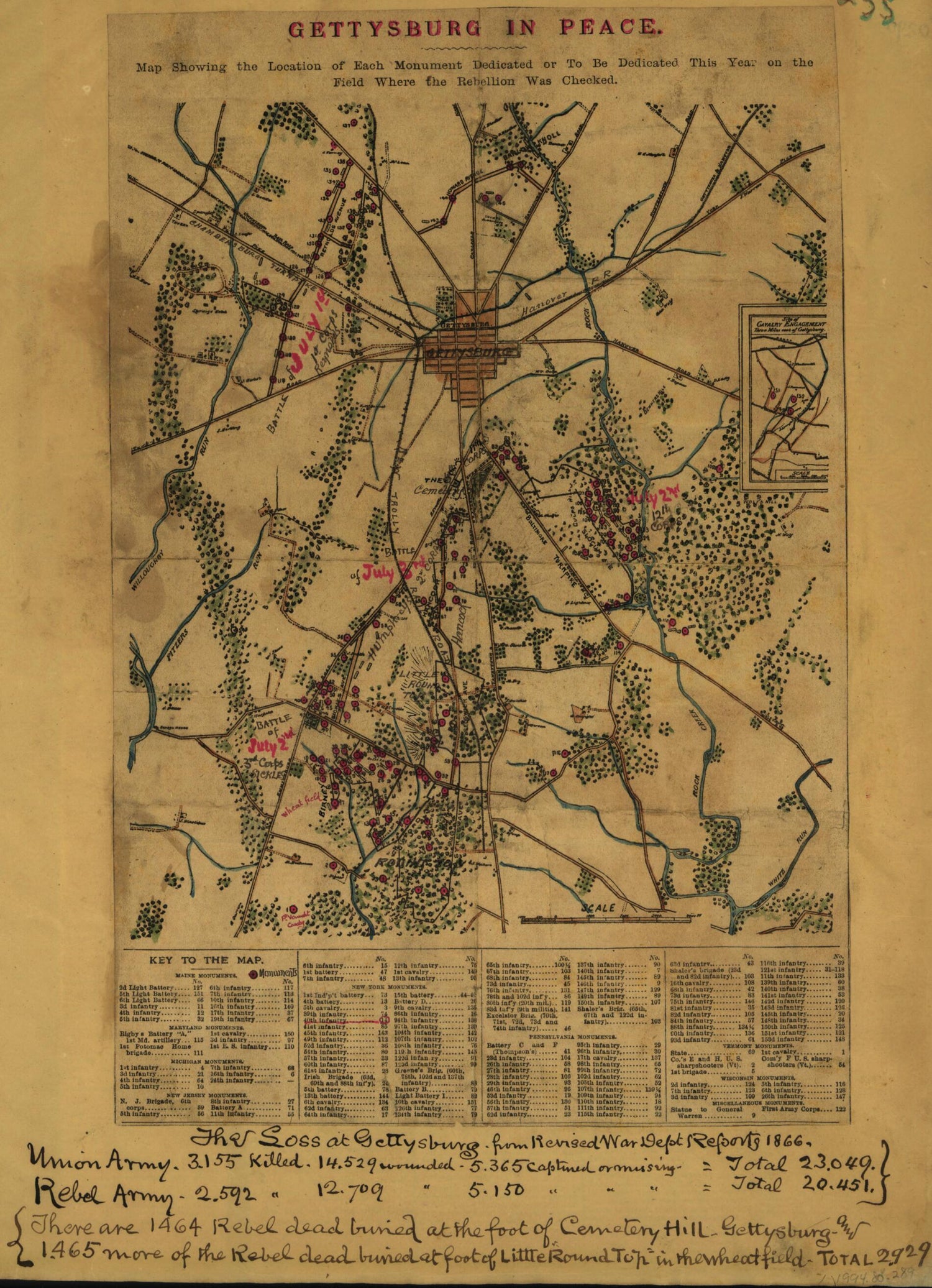 This old map of Gettysburg In Peace from 1863 was created by Robert Knox Sneden in 1863