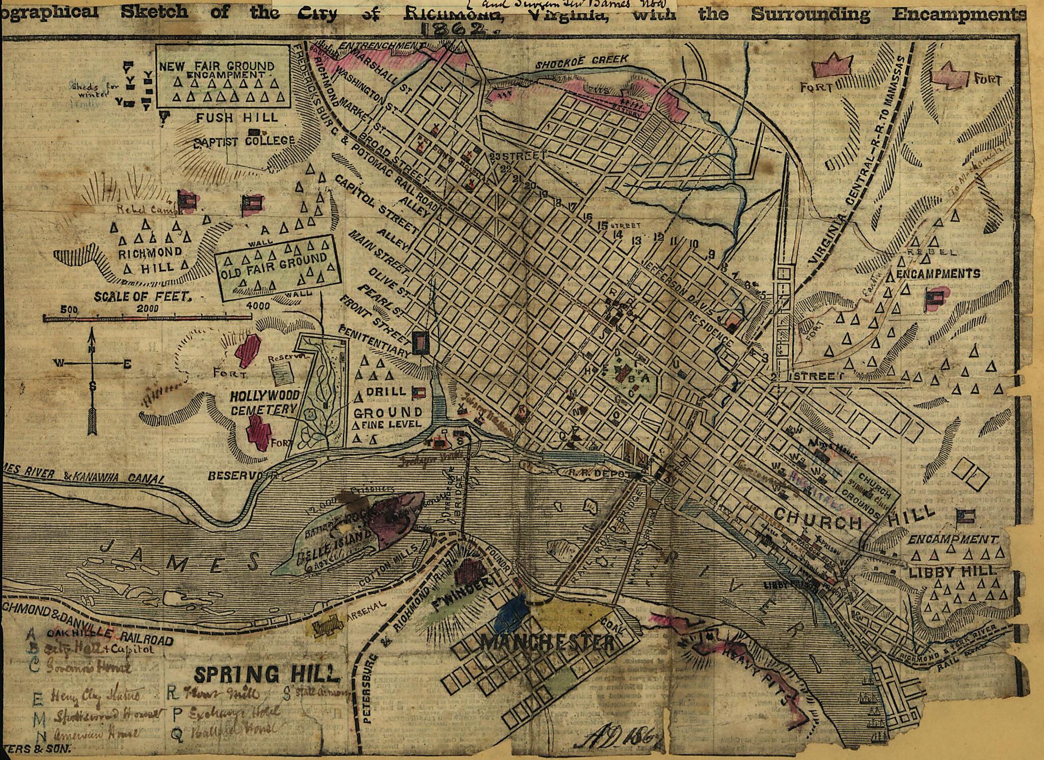 Geographical Sketch of the City of Richmond, Virginia, With Surrounding Encampments, 1862 by Relic Map Company
