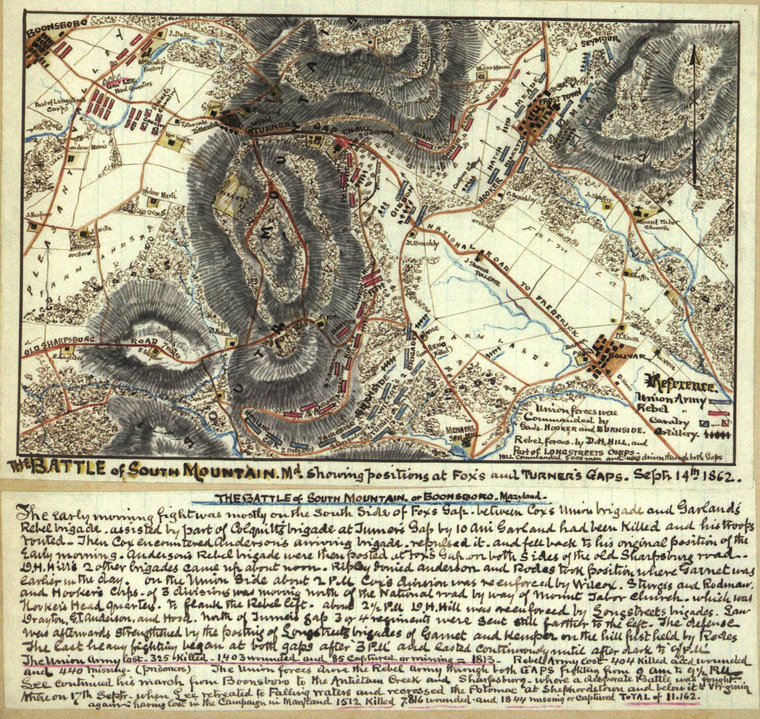 This old map of The Battle of South Mountain Md. Showing Positions at Fox&