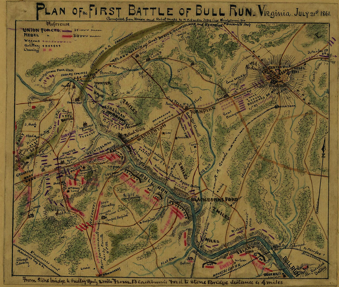 This old map of Plan of the First Battle of Bull Run, Virginia. July 21st 1861 from 07-21 was created by Robert Knox Sneden in 07-21
