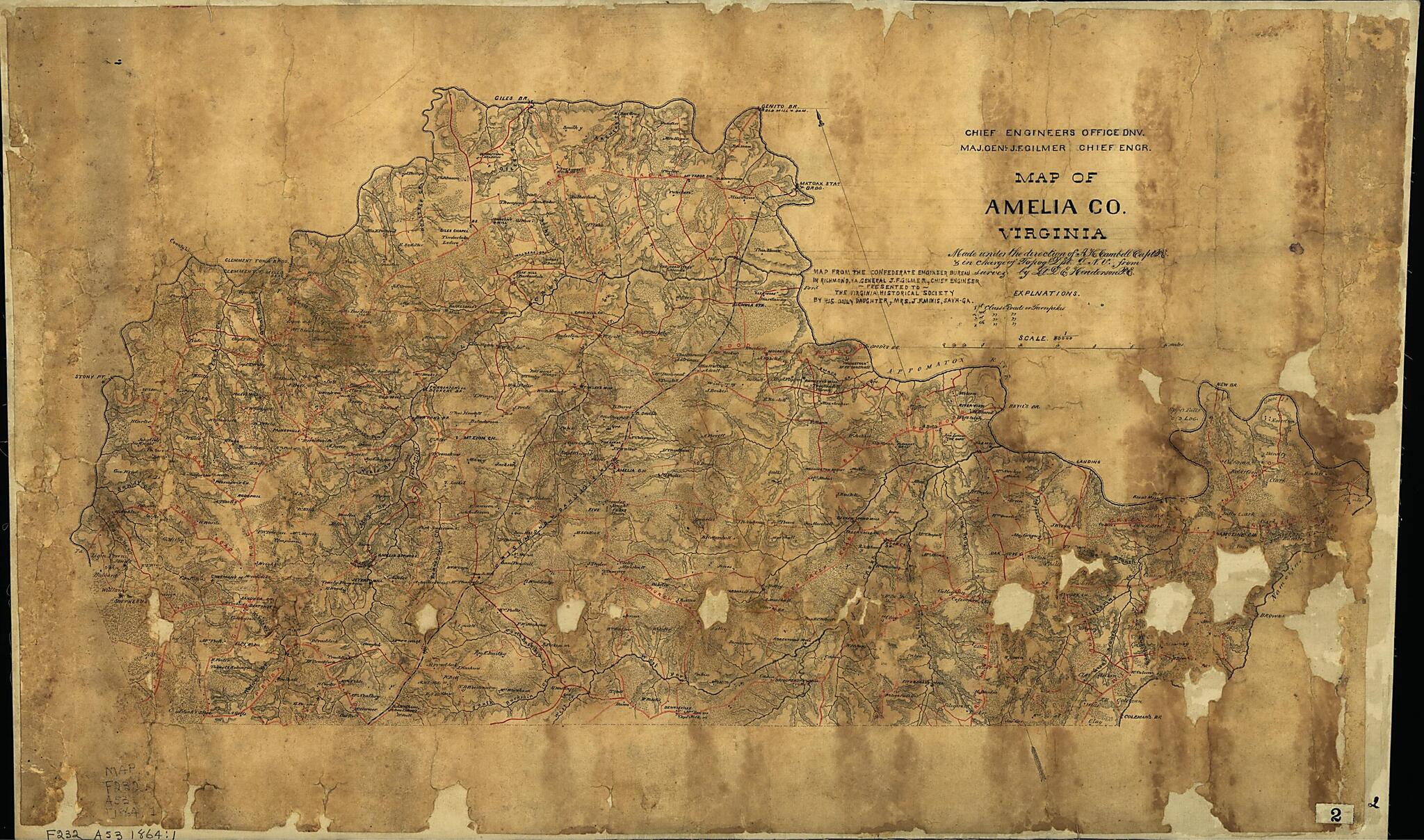 This old map of Map of Amelia County, Virginia : Made Under the Direction of A.H. Campbell, Capt. P.E. & In Charge of Topog. Dept. D.N.V from 1864 was created by Albert H. (Albert Henry) Campbell, Confederate States of America. Army. Dept. Of Northern V