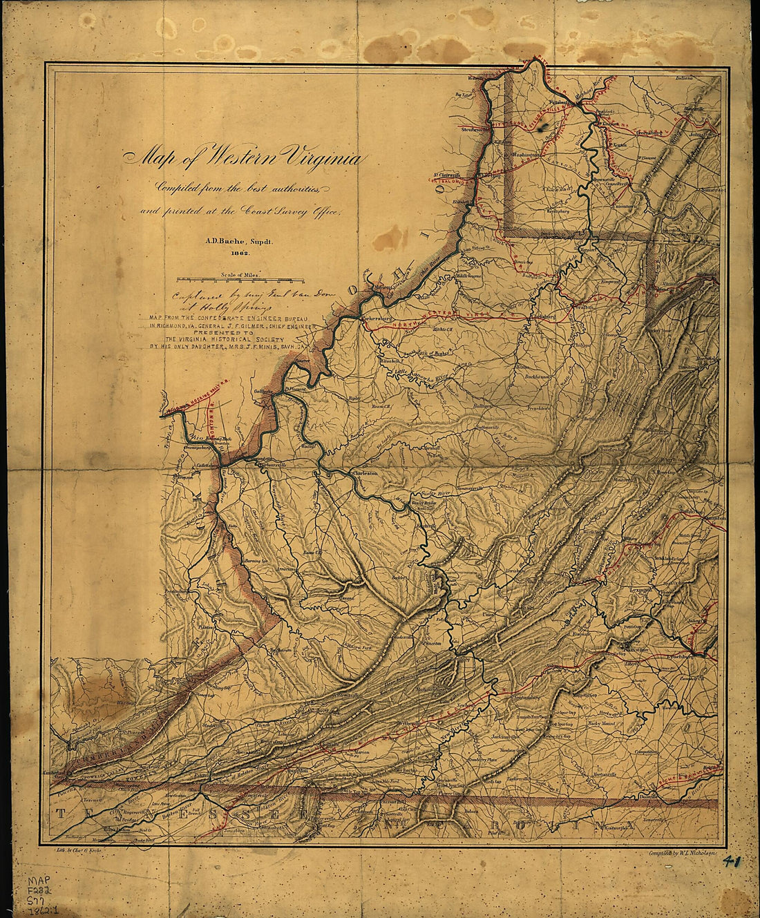 This old map of Map of Western Virginia from 1862 was created by Alexander Dallas Bache, Confederate States of America. Army. Dept. Of Northern Virginia. Chief Engineer&