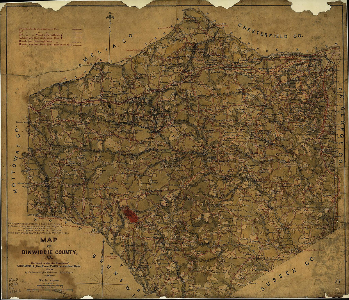 Map of Dinwiddie County, Va. : Surveyed Under the Direction of A.H. Campbell, Capt. Engrs. P.A.C.S. In Ch&