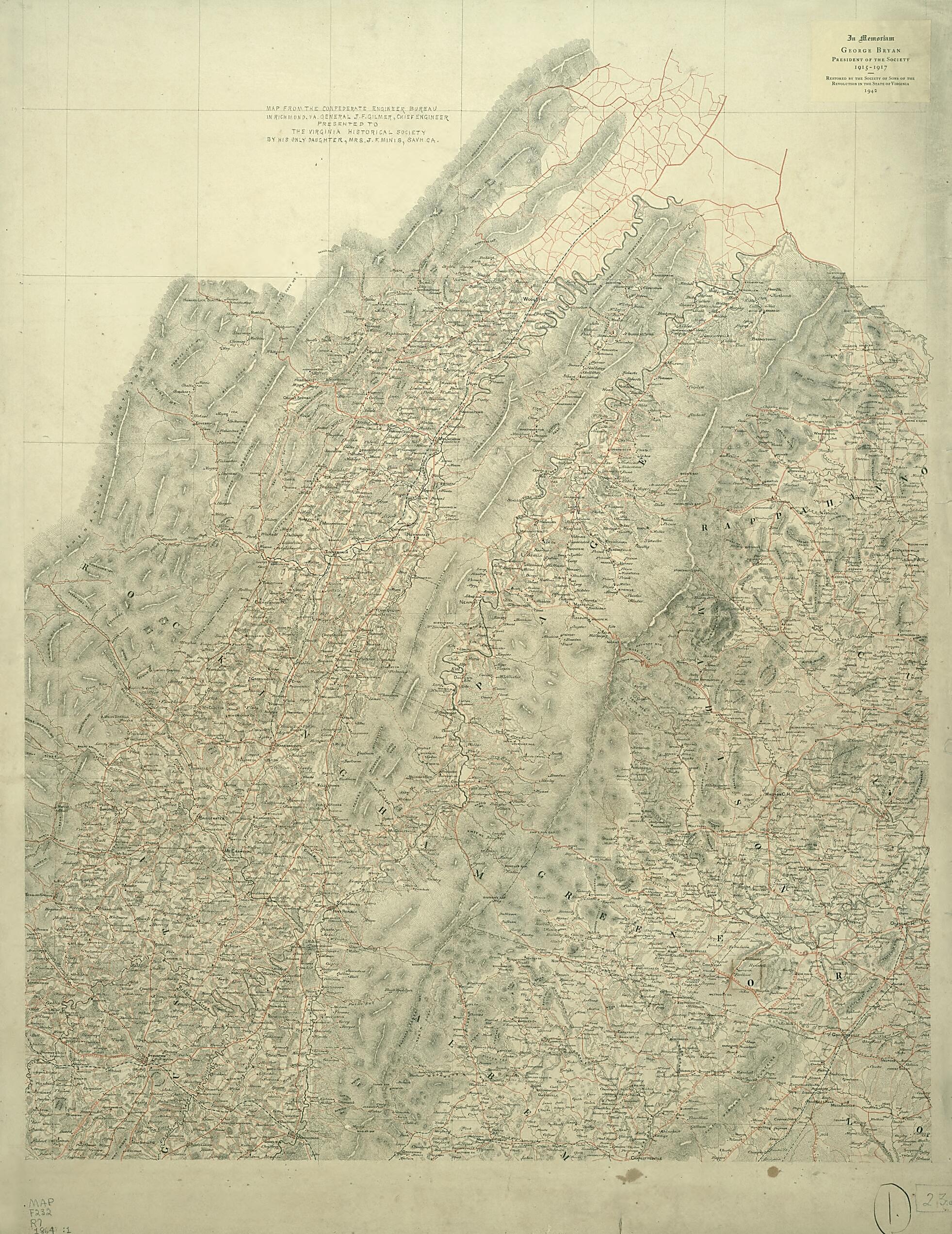 This old map of Map of the Counties of Greene, Madison, Page, and Rockingham, and Parts of the Counties of Albemarle, Augusta, Culpeper, Louisa, Orange, and Rappahannock, Va. from 1864 was created by Confederate States of America. Army. Dept. Of Norther