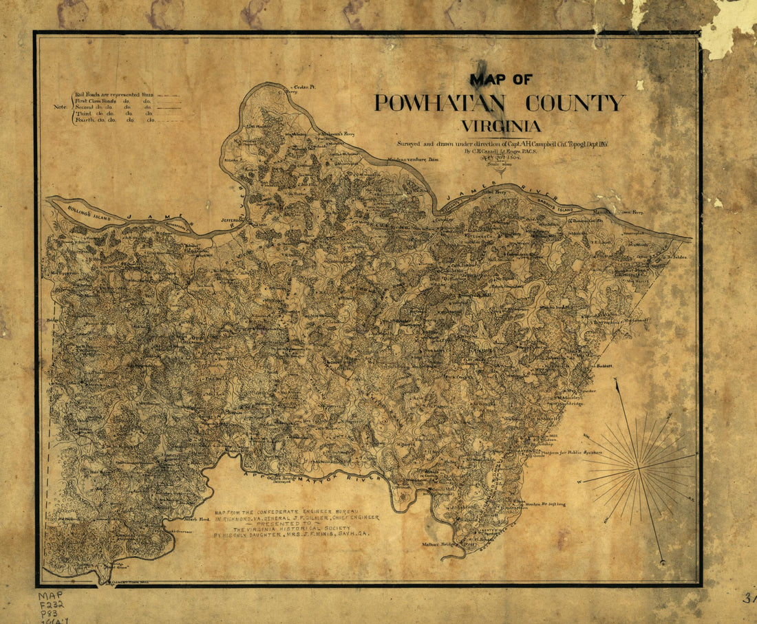 This old map of Map of Powhatan County, Virginia from 1864 was created by Albert H. (Albert Henry) Campbell, Charles E. Cassell, Confederate States of America. Army. Dept. Of Northern Virginia. Chief Engineer&