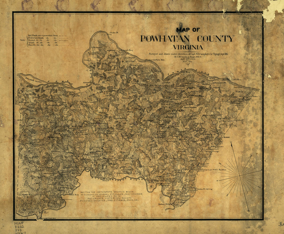 Map of Powhatan County, Virginia in 1864 by Relic Map Company