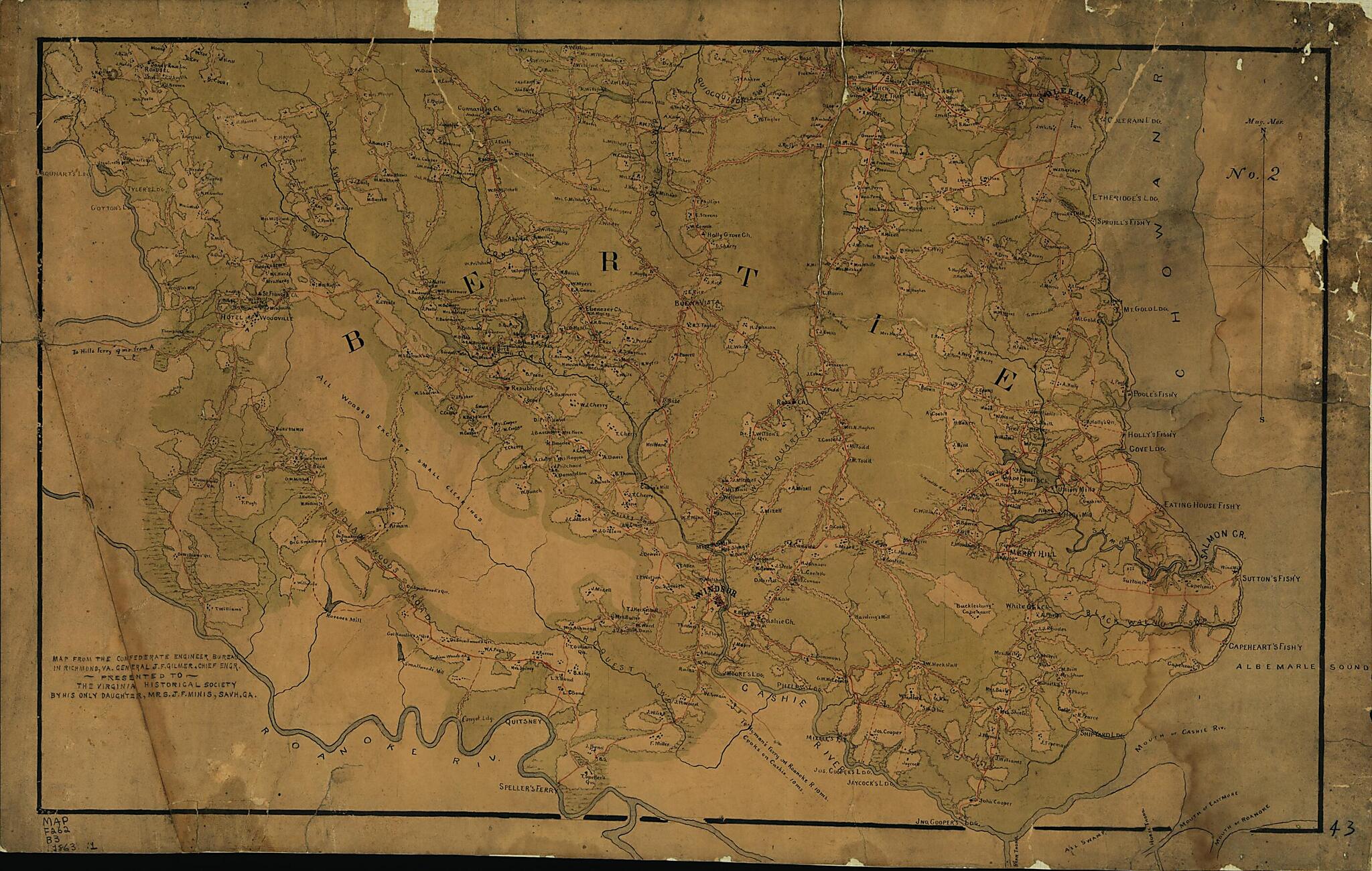 This old map of Map of Bertie County, North Carolina : No. 2 from 1863 was created by Confederate States of America. Army. Dept. Of Northern Virginia. Chief Engineer&