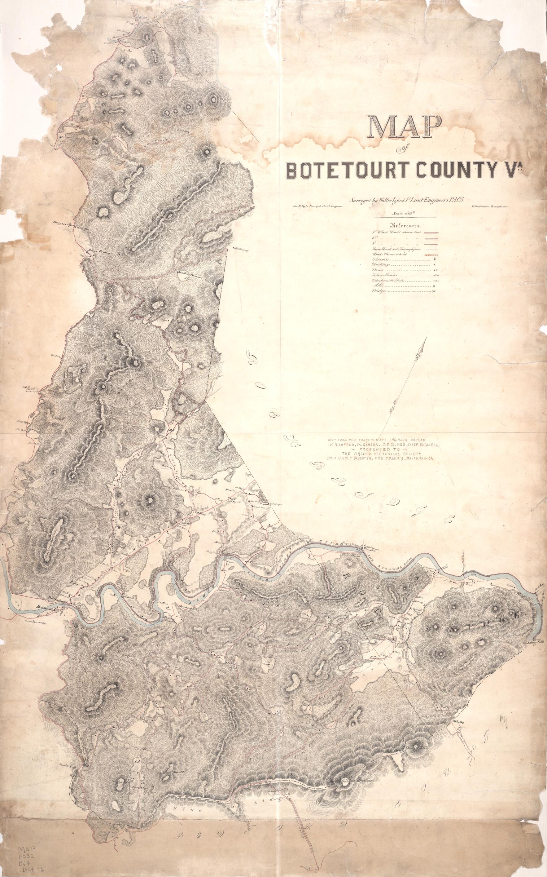 This old map of Map of Botetourt County, Va from 1864 was created by Confederate States of America. Army. Dept. Of Northern Virginia. Chief Engineer&