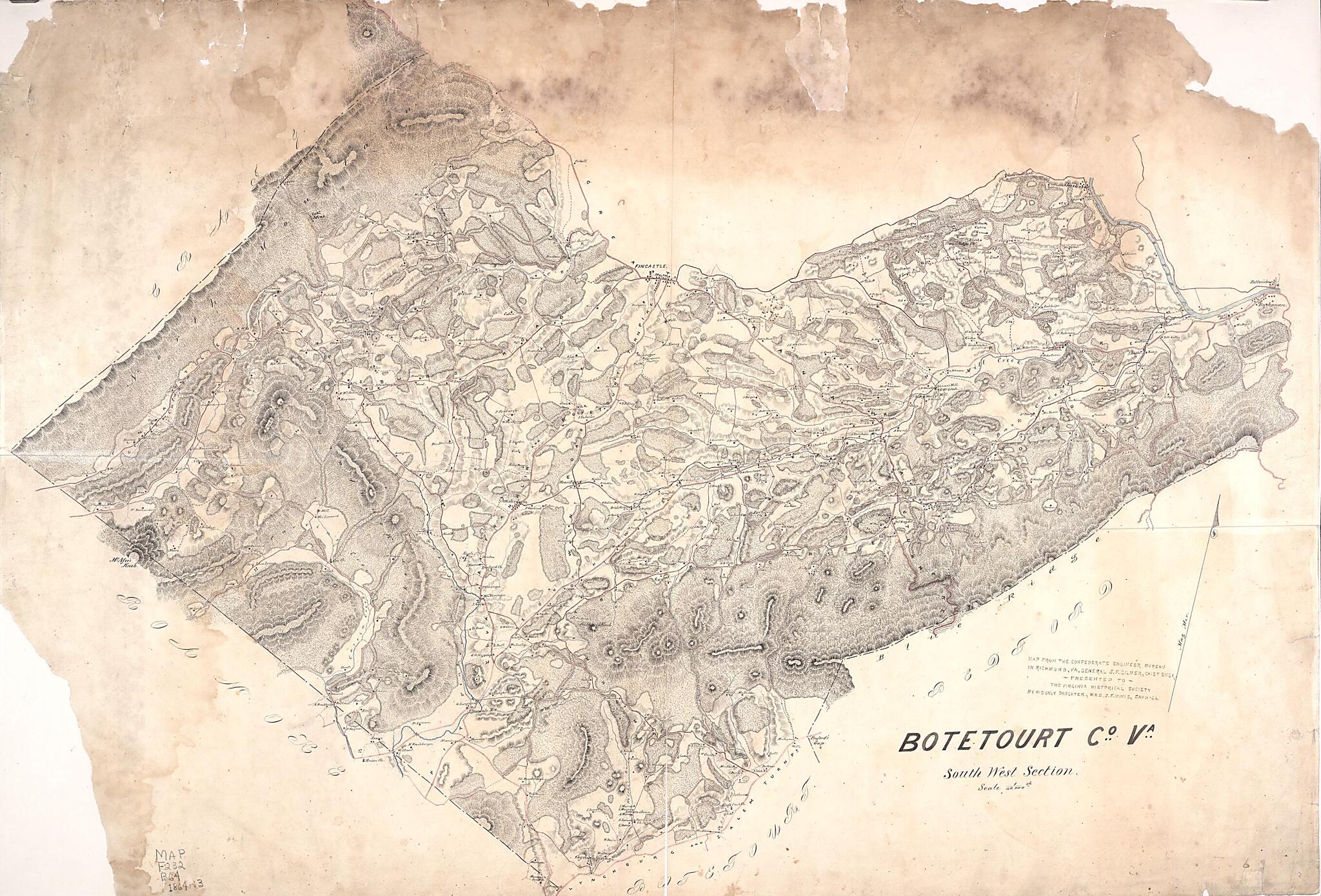 This old map of Botetourt County, Va. South West Section. (Botetourt County, Virginia. Southwest Section.) from 1864 was created by Confederate States of America. Army. Dept. Of Northern Virginia. Chief Engineer&