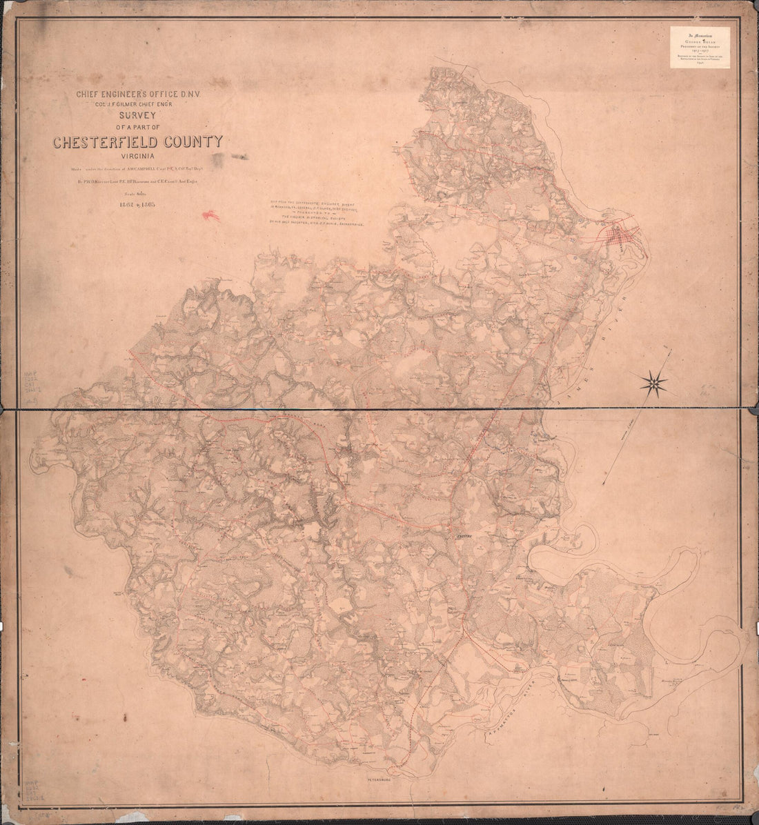 This old map of Survey of a Part of Chesterfield County, Virginia from 1863 was created by B. L. (Benjamin Lewis) Blackford, Albert H. (Albert Henry) Campbell, Confederate States of America. Army. Dept. Of Northern Virginia. Chief Engineer&