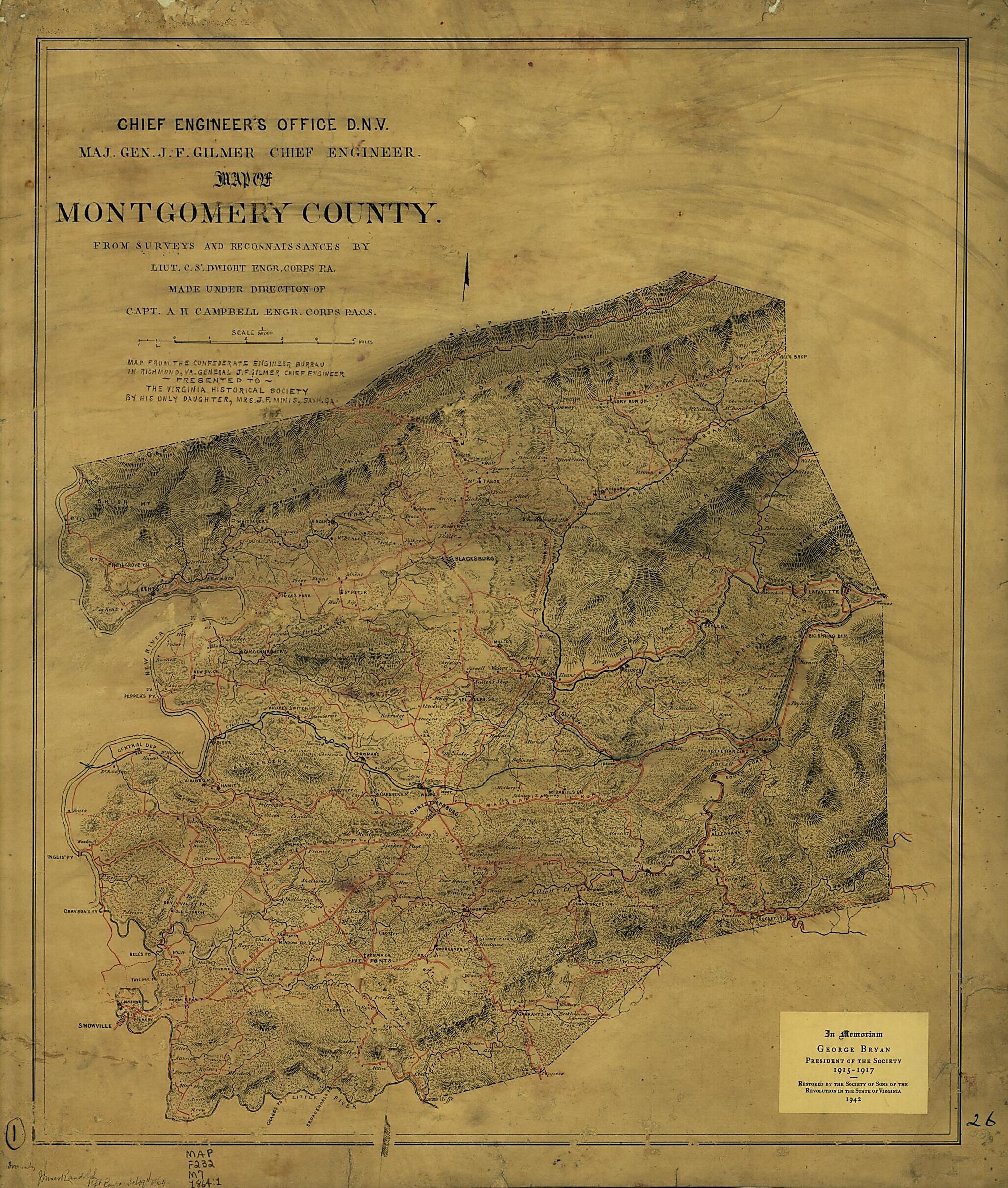 This old map of Map of Montgomery County from 1864 was created by Albert H. (Albert Henry) Campbell, Confederate States of America. Army. Dept. Of Northern Virginia. Chief Engineer&