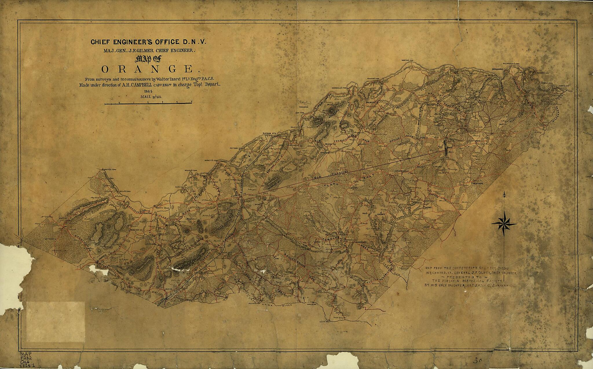 This old map of Map of Orange from 1864 was created by Albert H. (Albert Henry) Campbell, Confederate States of America. Army. Dept. Of Northern Virginia. Chief Engineer&