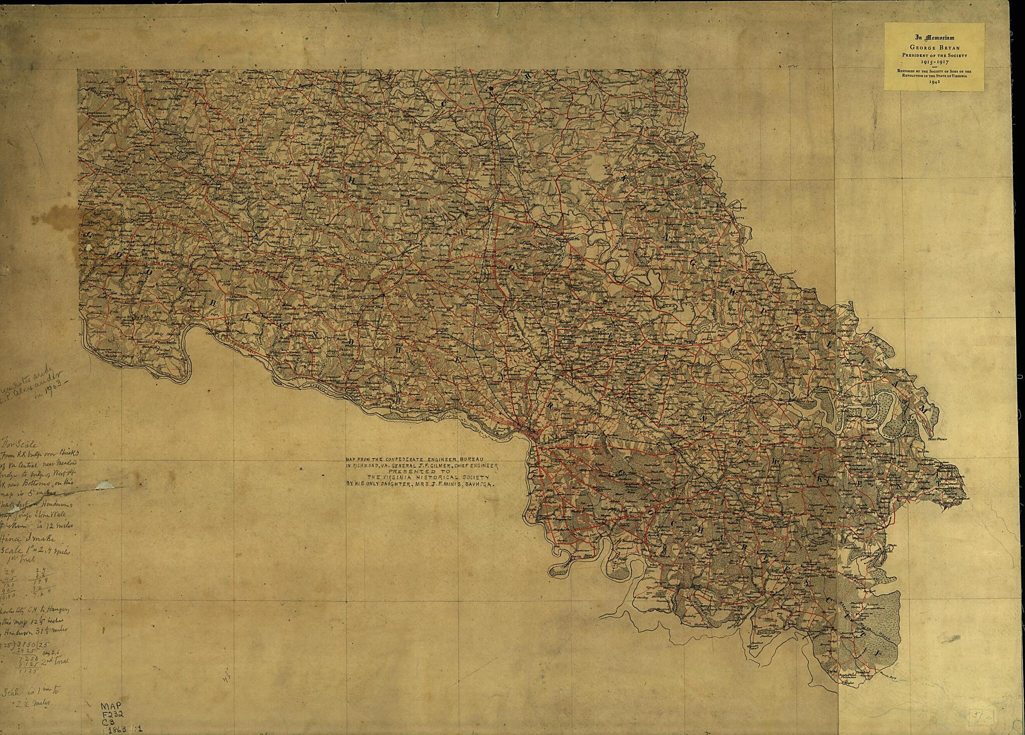 This old map of Map of the Counties of Charles City, Goochland, Hanover, Henrico, King William, New Kent, and Part of the Counties of Caroline and Louisa, Virginia from 1864 was created by Edward Porter Alexander, Confederate States of America. Army. De