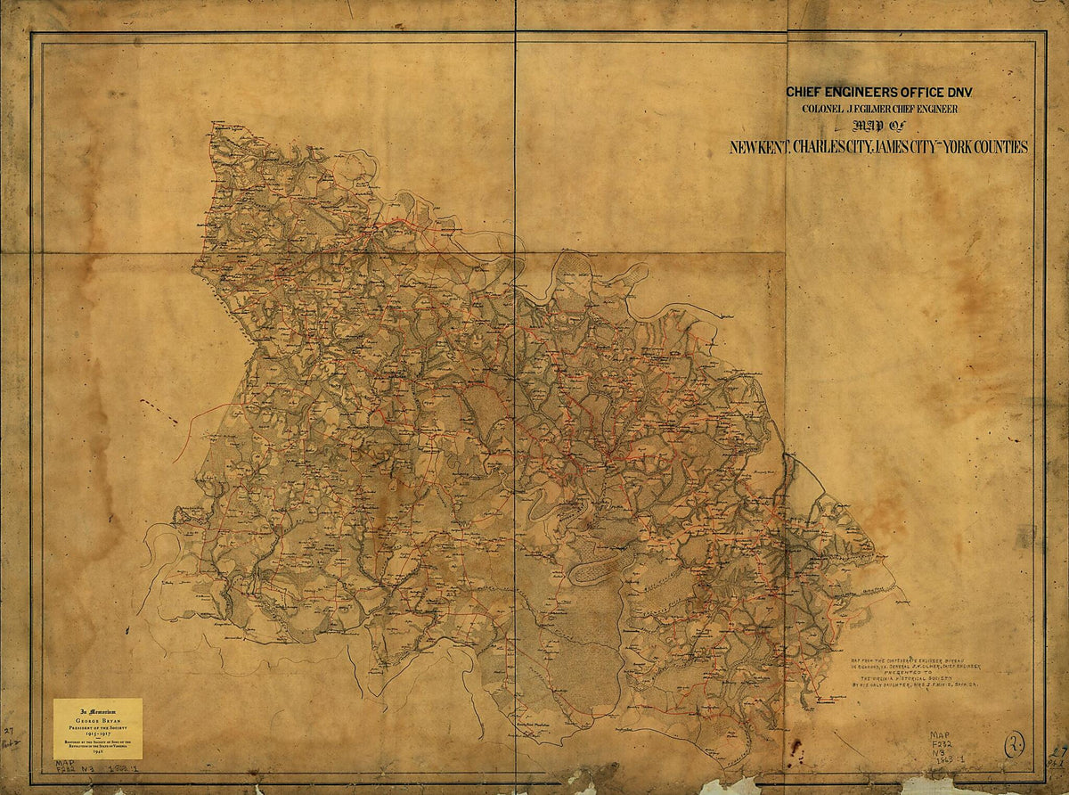 Map of New Kent, Charles City, James City and York Counties 1863 by Relic Map Company