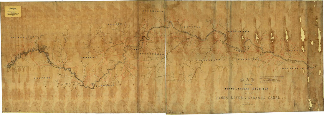 This old map of Map of the First & Second Division of the James River & Kanawha Canal from 1863 was created by Confederate States of America. Army. Dept. Of Northern Virginia. Chief Engineer&