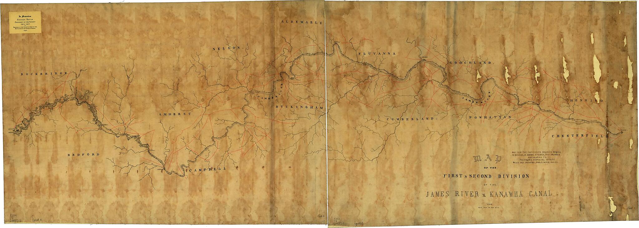 This old map of Map of the First & Second Division of the James River & Kanawha Canal from 1863 was created by Confederate States of America. Army. Dept. Of Northern Virginia. Chief Engineer&