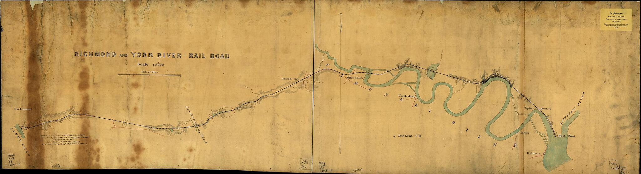 This old map of Richmond and York River Railroad from 1864 was created by Confederate States of America. Army. Dept. Of Northern Virginia. Chief Engineer&