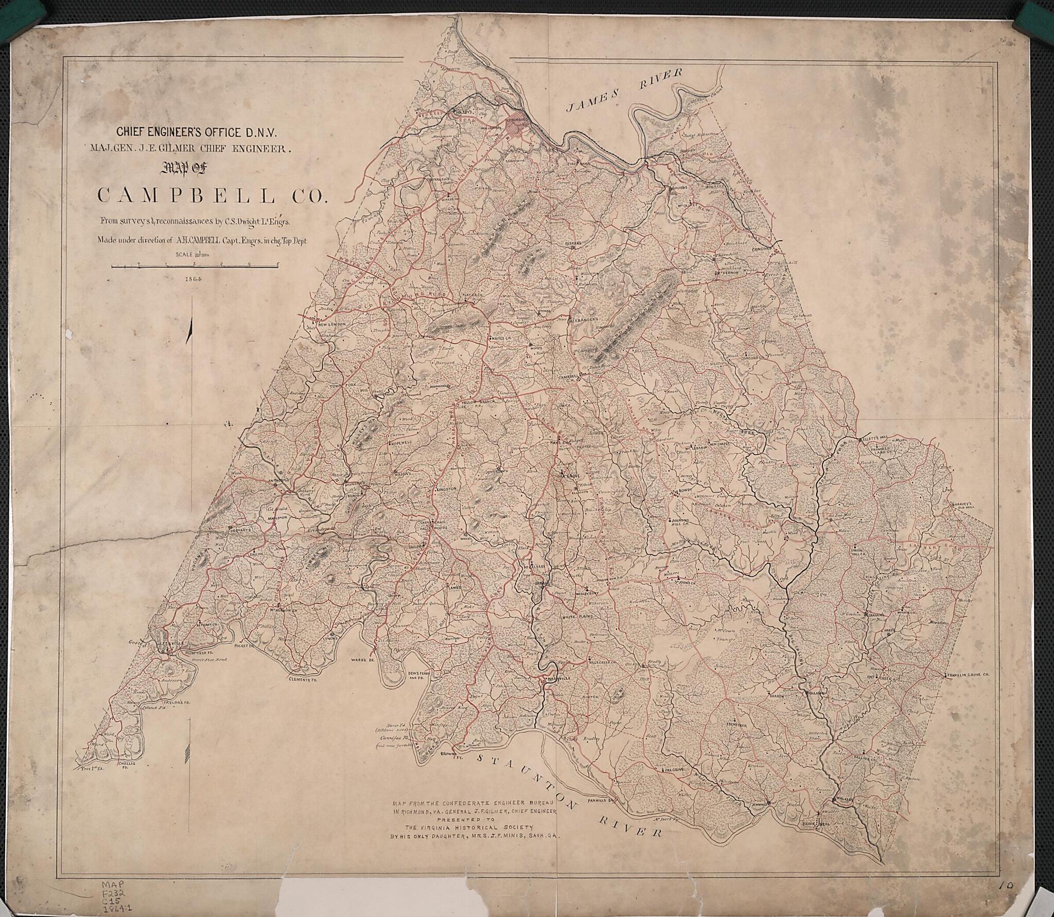 This old map of Map of Campbell Co from 1864 was created by Albert H. (Albert Henry) Campbell, Confederate States of America. Army. Dept. Of Northern Virginia. Chief Engineer&