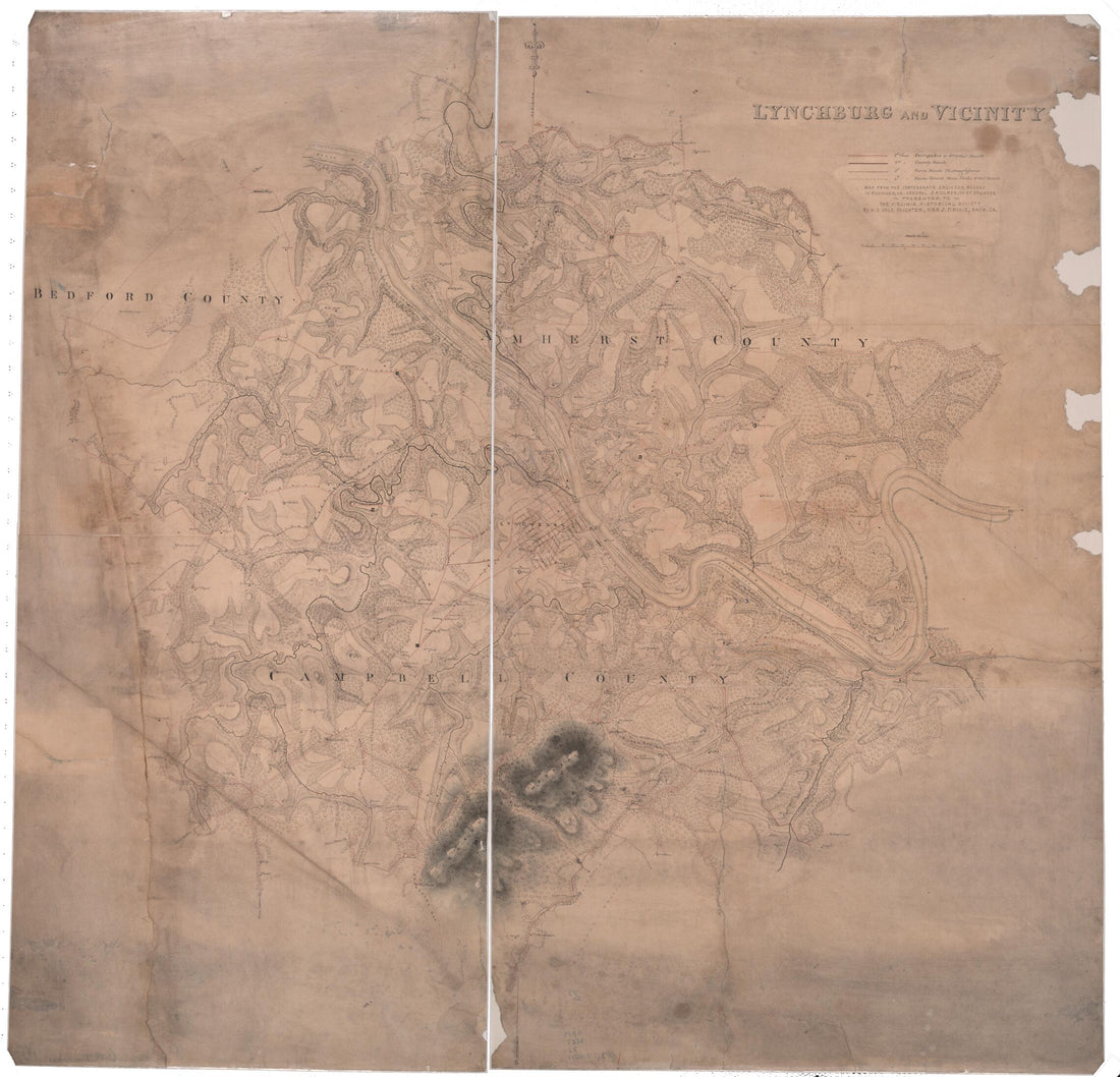This old map of Lynchburg and Vicinity from 1864 was created by Confederate States of America. Army. Dept. Of Northern Virginia. Chief Engineer&