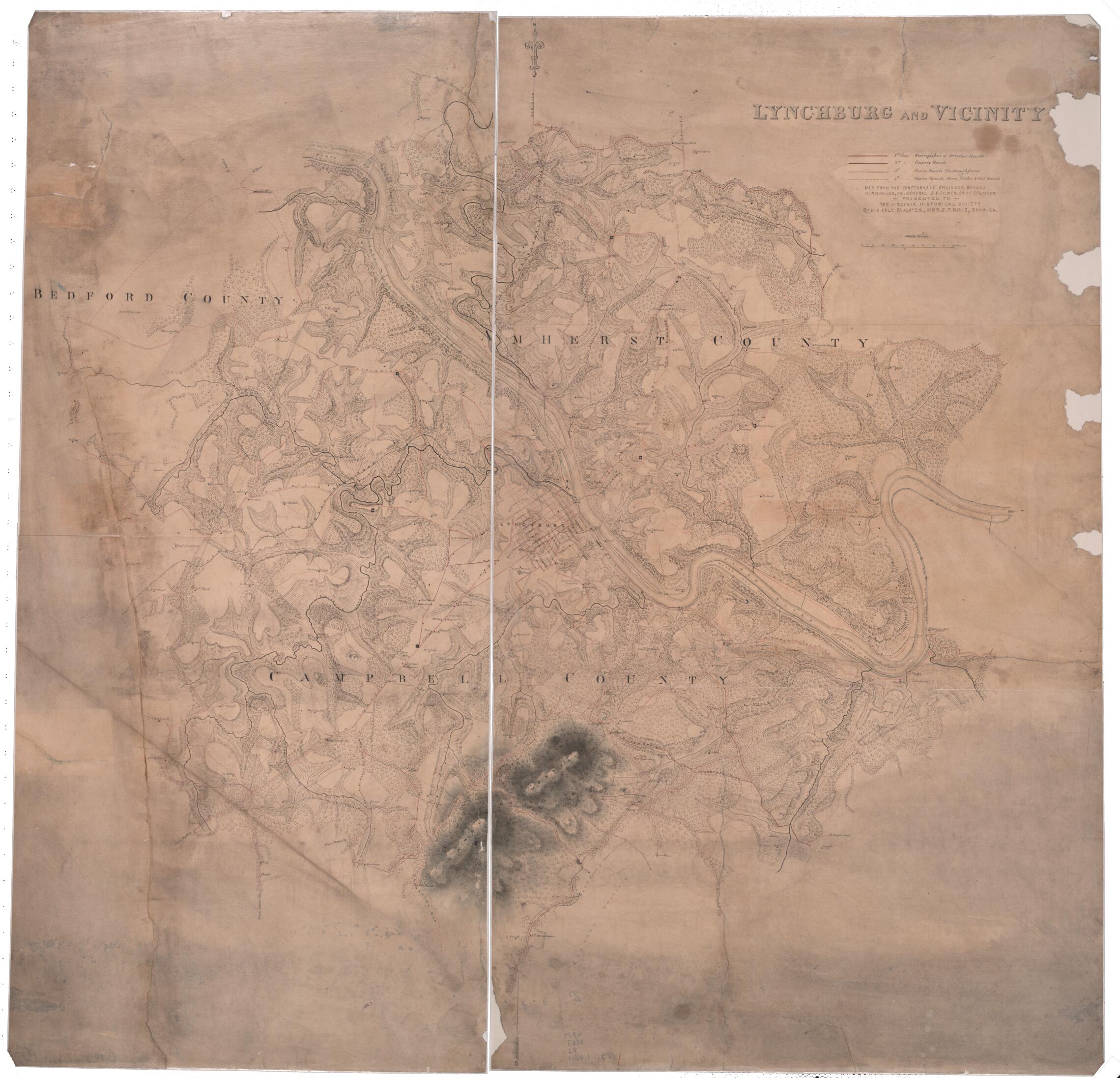 This old map of Lynchburg and Vicinity from 1864 was created by Confederate States of America. Army. Dept. Of Northern Virginia. Chief Engineer&