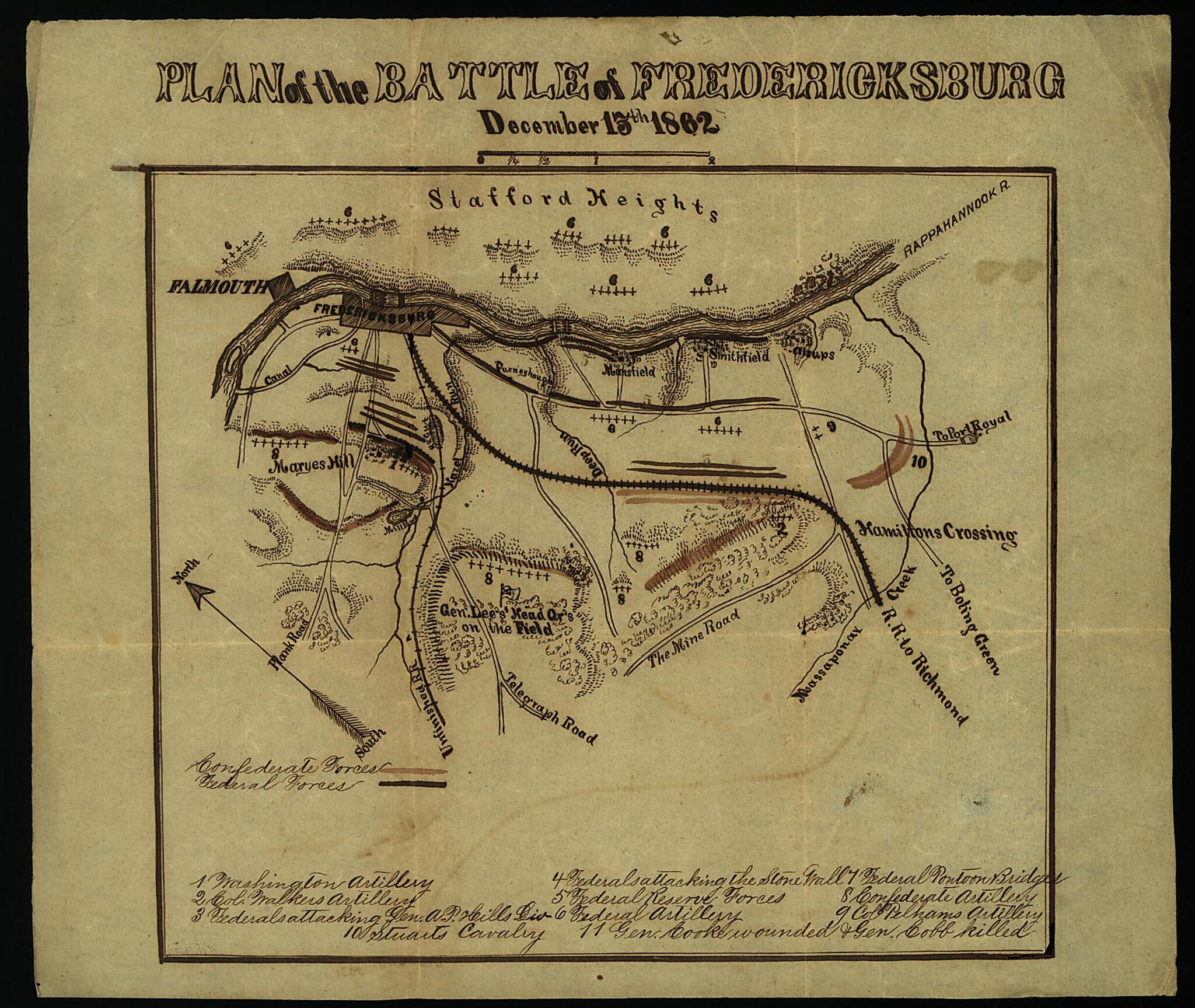 This old map of Plan of the Battle of Fredericksburg, December 13th, 1862 from 12-15 was created by Cooke Family in 12-15