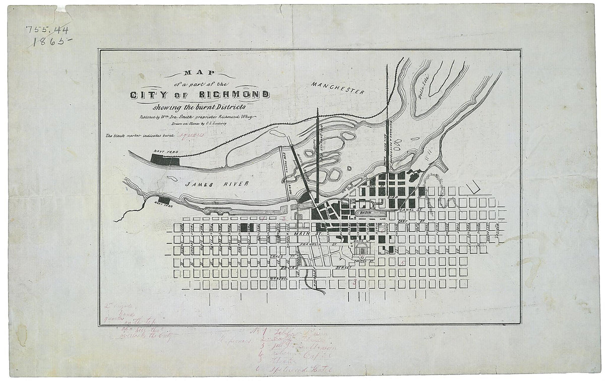 Map of a Part of the City of Richmond Showing the Burnt Districts in 1865 by Relic Map Company