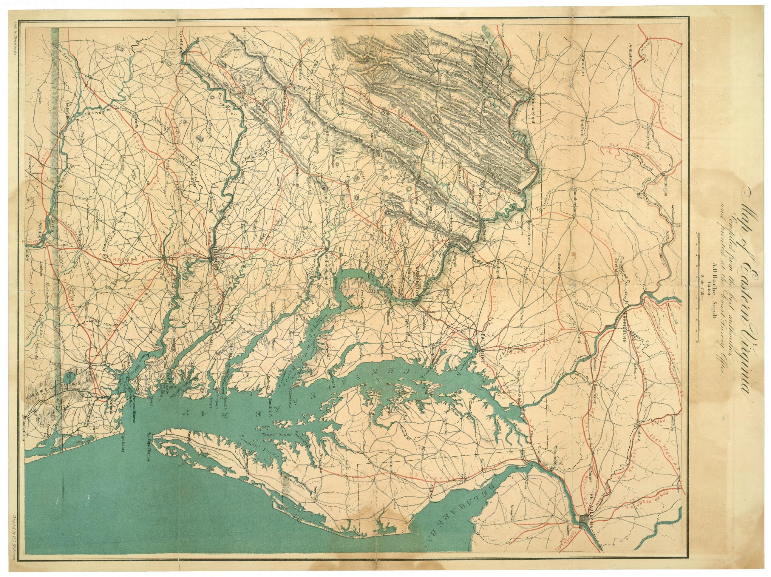 This old map of Map of Eastern Virginia, from 1862 was created by A. D. (Alexander Dallas) Bache, W. L. Nicholson, U.S. Coast and Geodetic Survey in 1862