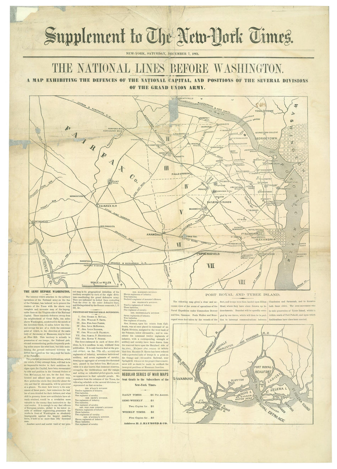 This old map of York Times : New York, Saturday, December 7, from 1861. (Map Exhibiting the Defences of the National Capital and Positions of the Several Divisions of the Grand Union Army) was created by in 1861