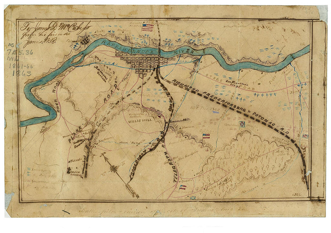 This old map of Field & Environs of the City of Fredericksburg. (Battlefield and Environs of the City of Fredericksburg) from 1863 was created by in 1863