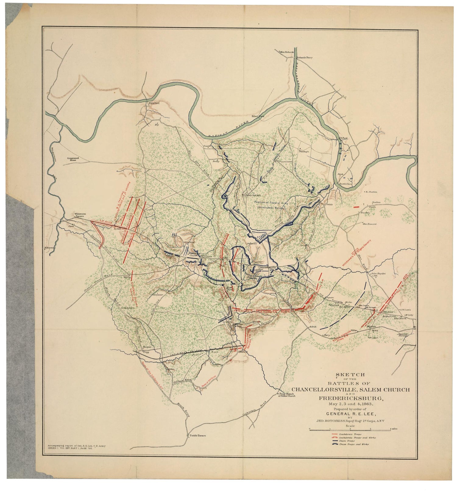 This old map of Sketch of the Battles of Chancellorsville, Salem Church, and Fredericksburg, May 2, 3, and 4, 1863 from 1891 was created by Jedediah Hotchkiss in 1891