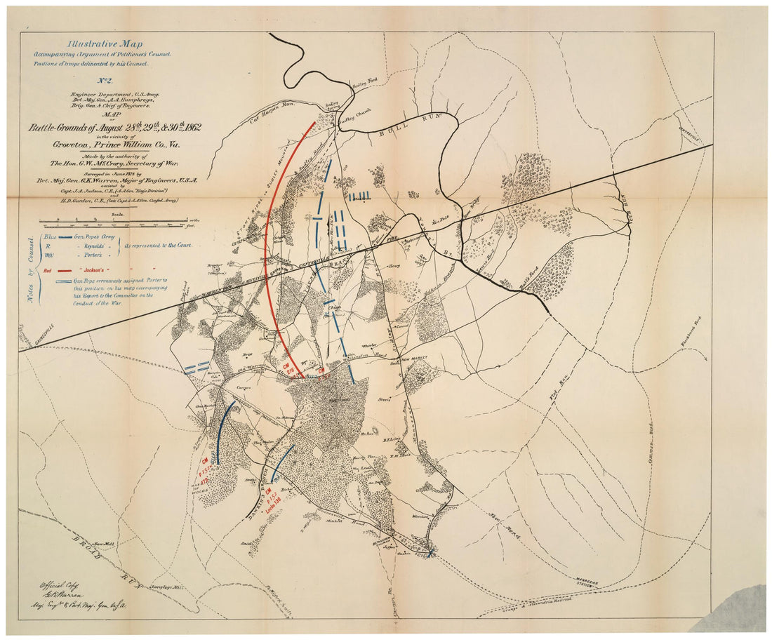 This old map of Grounds of August 28th, 29th, & 30th, 1862, In the Vicinity of Groveton, Prince William Co., Va. (Illustrative Map Accompanying Argument of Petitioner&