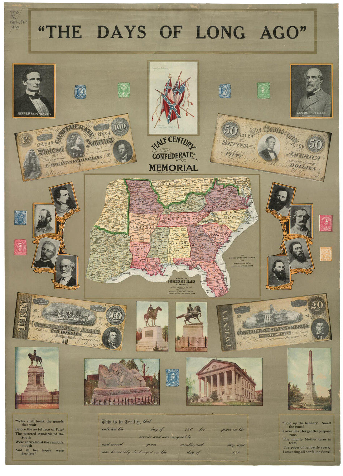 This old map of Map of the Confederate States of America. (Days of Long Ago : Half Century Confederate Memorial) from 1910 was created by Fitzhugh Lee in 1910