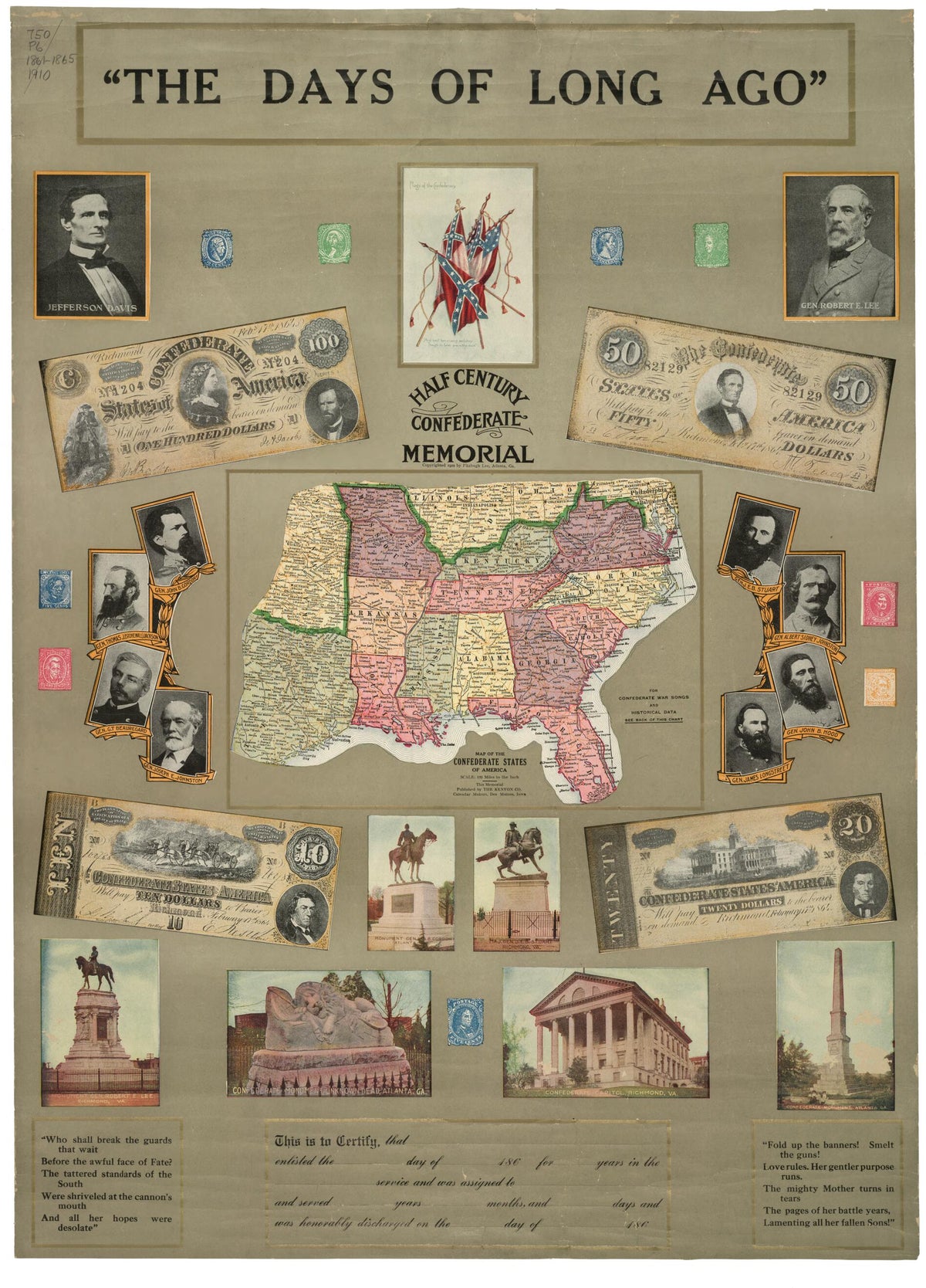 Map of the Confederate States of America. (Days of Long Ago : Half Century Confederate Memorial) 1910 by Relic Map Company