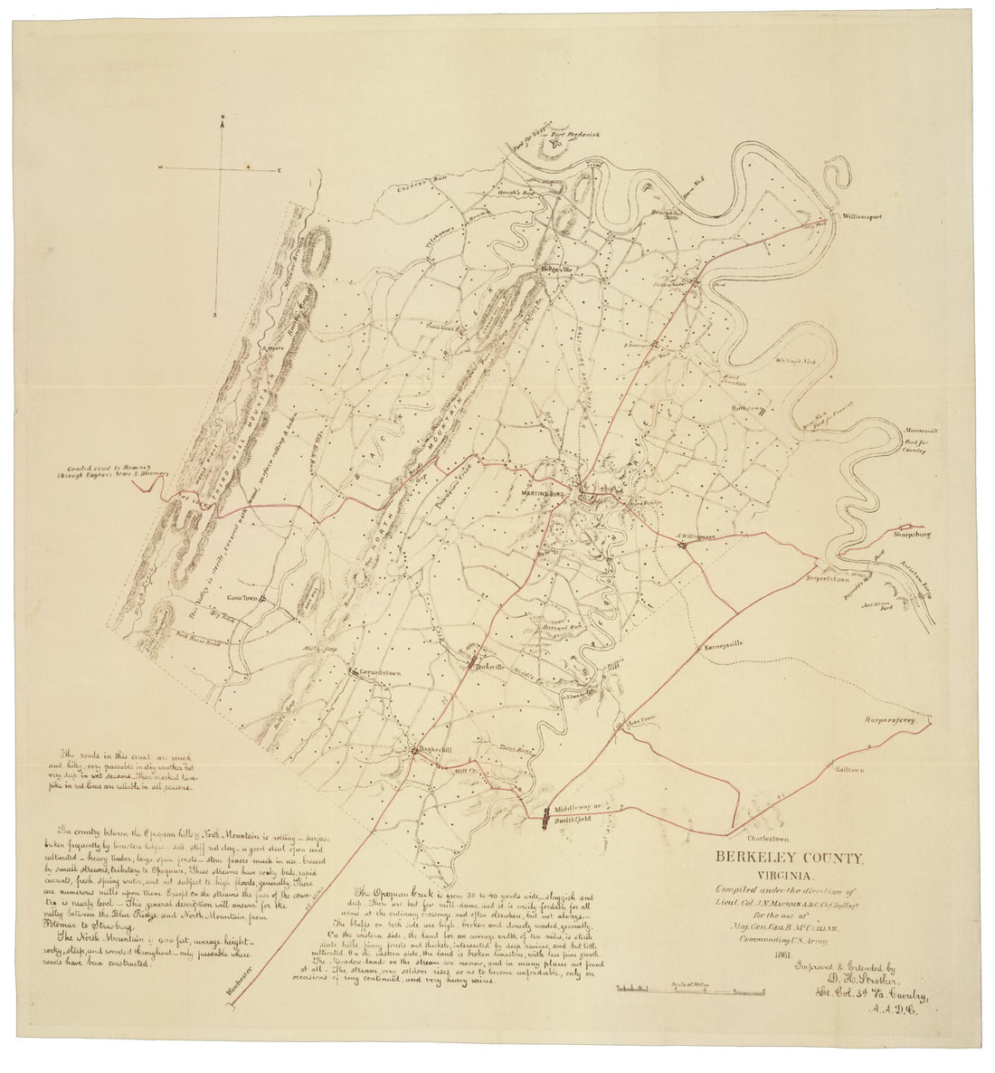 This old map of Berkeley County, Virginia from 1861 was created by J. N. (John N.) Macomb, David Hunter Strother in 1861