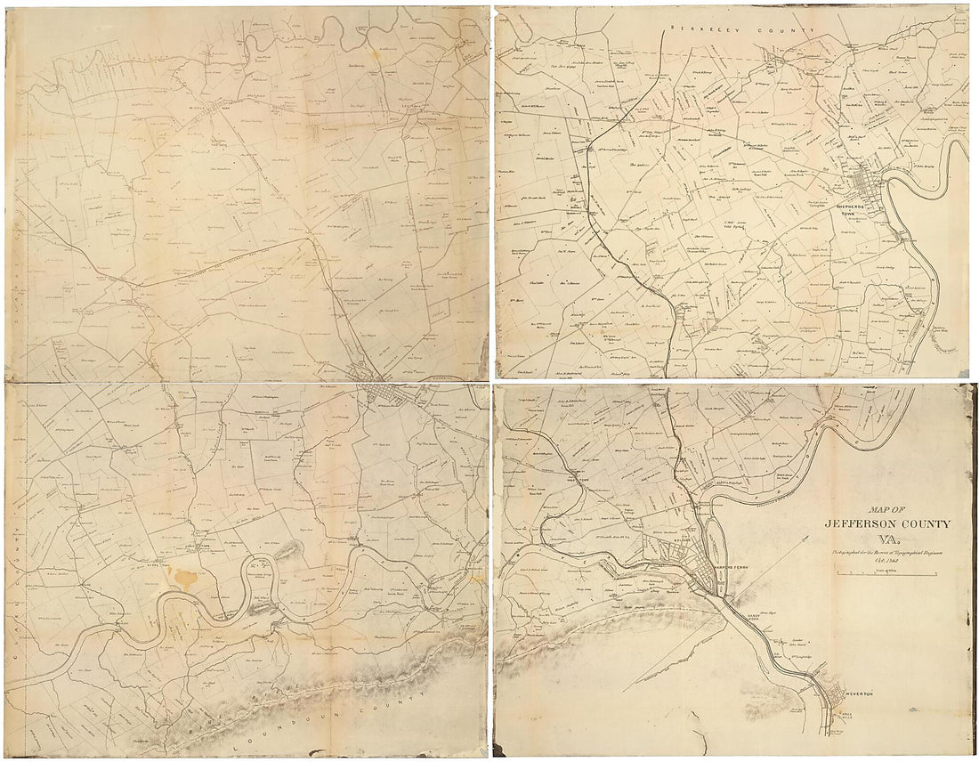 This old map of Map of Jefferson County, Va. Photographed for the Bureau of Topographical Engineers Oct., from 1862 was created by Samuel Howell Brown, United States. Topographical Bureau in 1862
