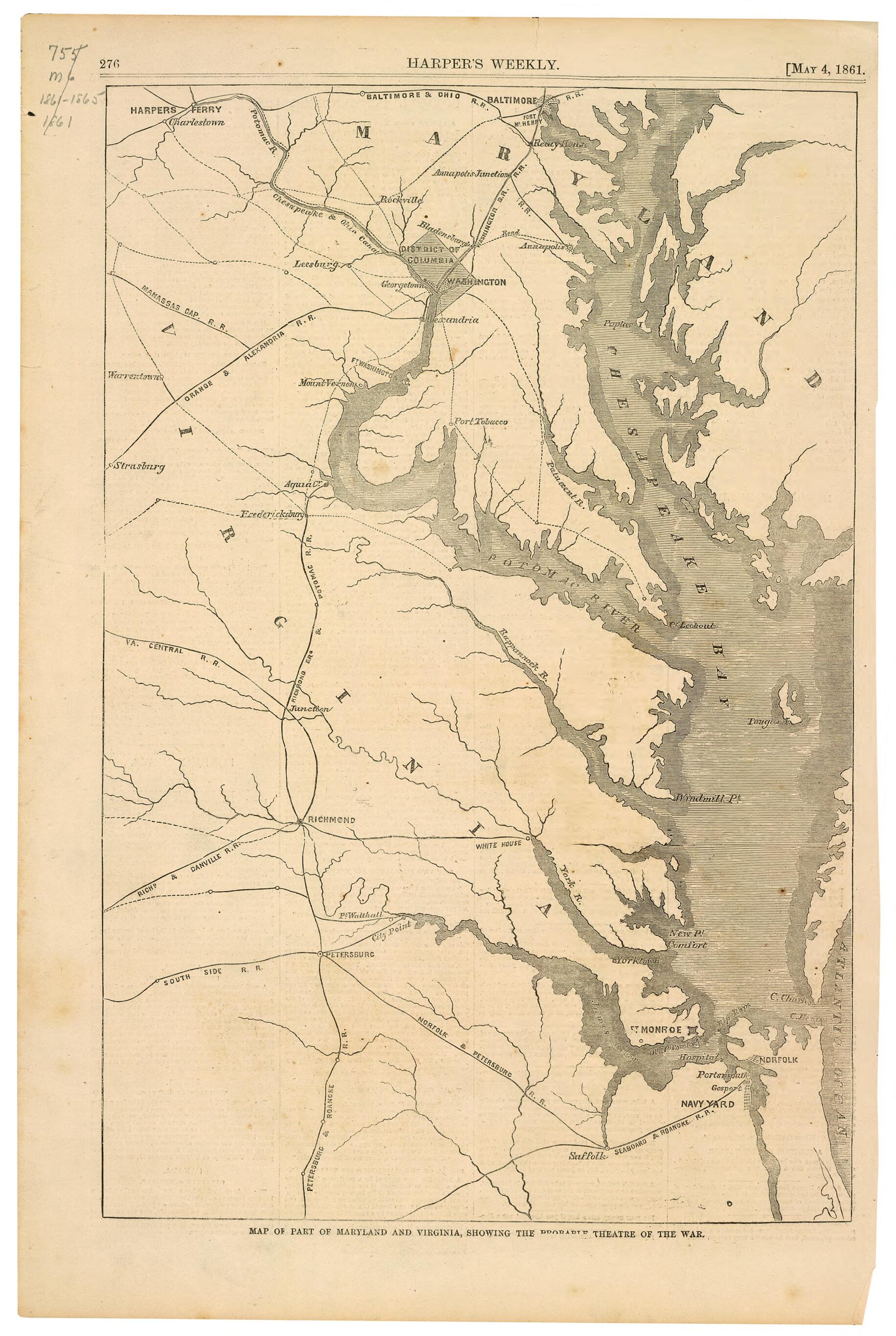 This old map of Map of Part of Maryland and Virginia : Showing the Probable Theatre of the War from 1861 was created by in 1861