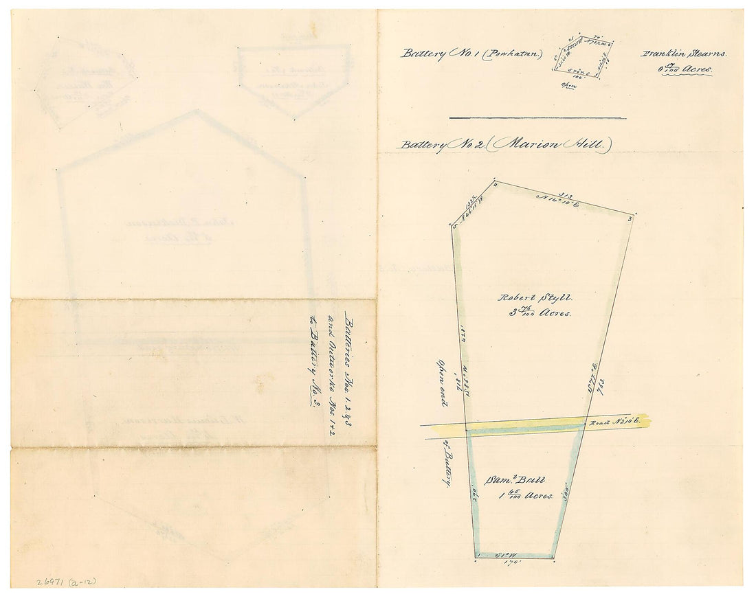 This old map of Battery No. 1 (Powhatan) ; : Battery No. 2 (Marion Hill). (Batteries Nos. 1, 2 & 3 and Outworks No. 1 & 2 to Battery No. 3, Battery No. 2 (Marion Hill)) from 1861 was created by B. M. Jones in 1861